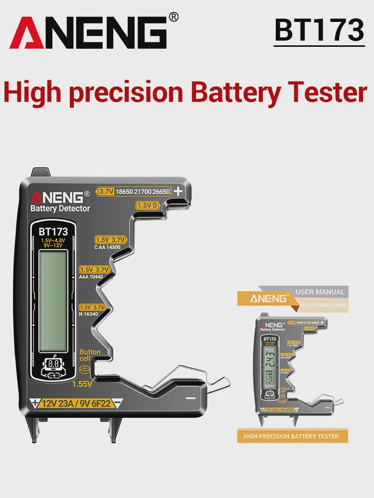 Universele Batterij Tester ANENG BT173 - Digitale Batterij Detector voor AA, AAA, C, D, 9V en Knoopcel Batterijen