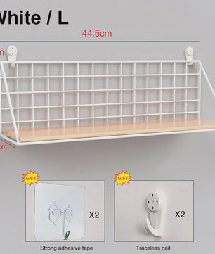 Draadmand Wandplank Set - Zonder Boren - Hout & Metaal - Decoratief & Opbergrek