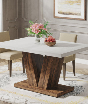 Moderne Eettafel Wit 120x80cm voor 4 Personen - Stijlvolle Keukentafel met Unieke Houten Poot