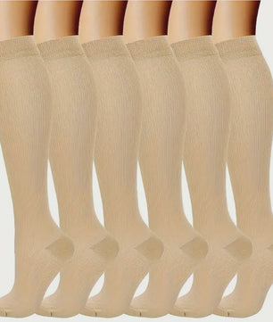 6 Paar Steunkousen - Zwart & Huidskleur - Comfort & Compressie voor Zorgverleners