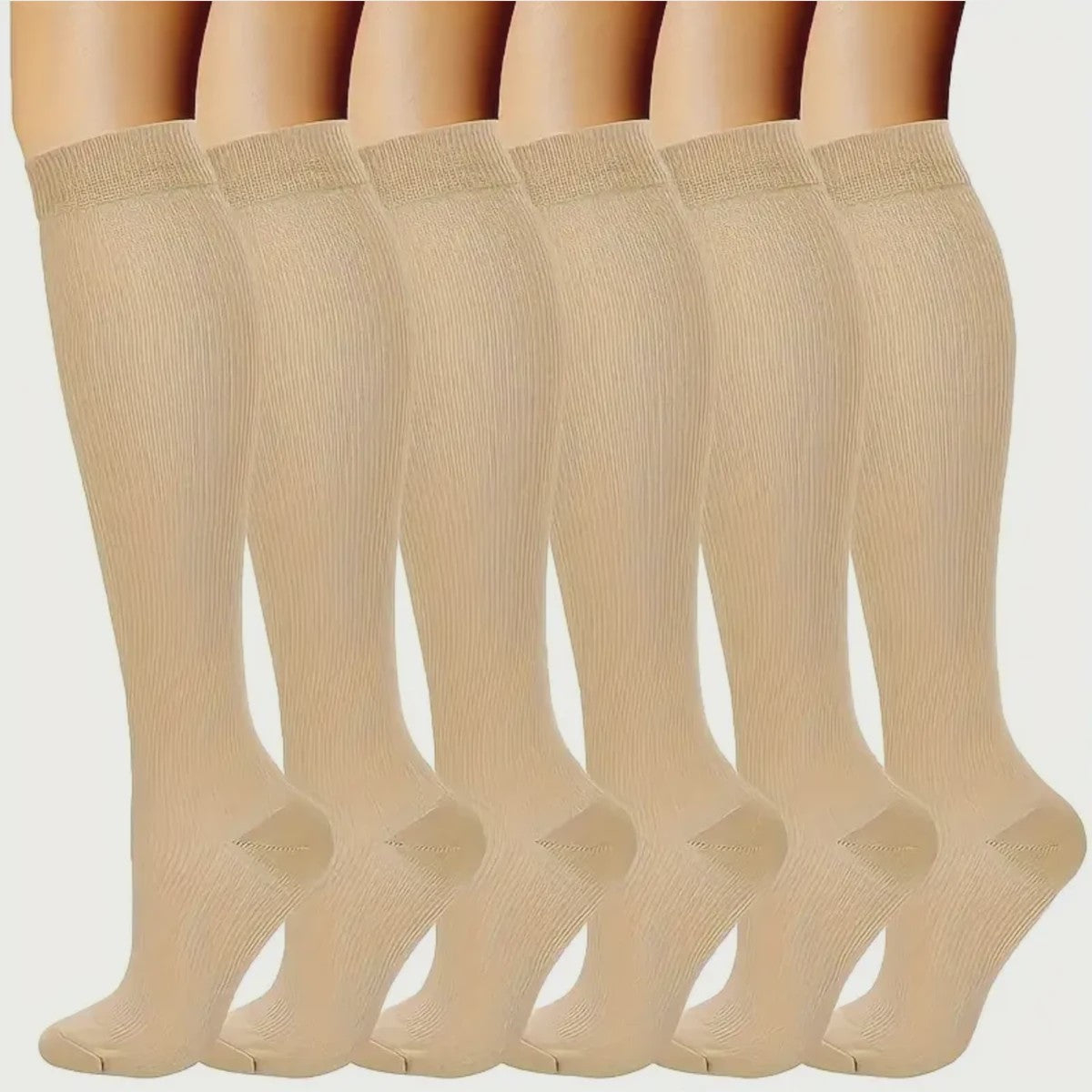 6 Paar Steunkousen - Zwart & Huidskleur - Comfort & Compressie voor Zorgverleners