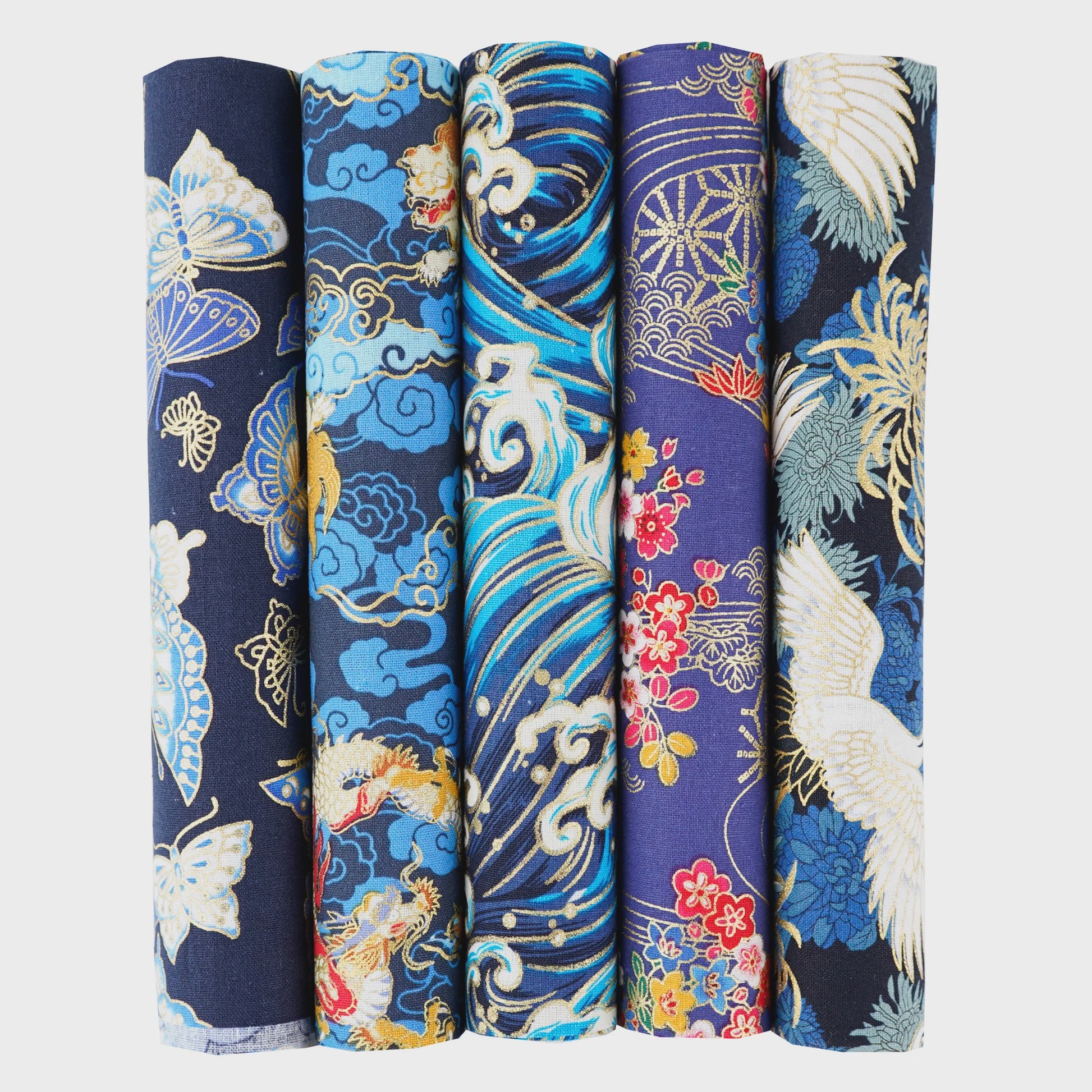 5x Japanse Katoen Stofjes Bundel - 25x25cm of 50x50cm - Patchwork & Quilt