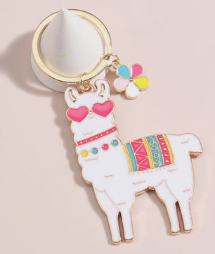 Schattige Alpaca Sleutelhanger met Hart & Bloem - Emaille Hanger voor Dames & Heren Handtas Accessoire