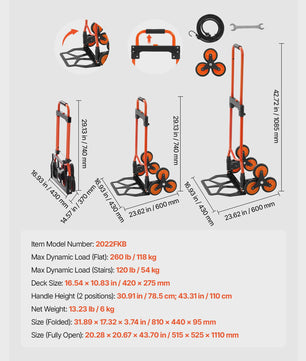 Draagbare traplift kar met telescopisch handvat - 54kg capaciteit