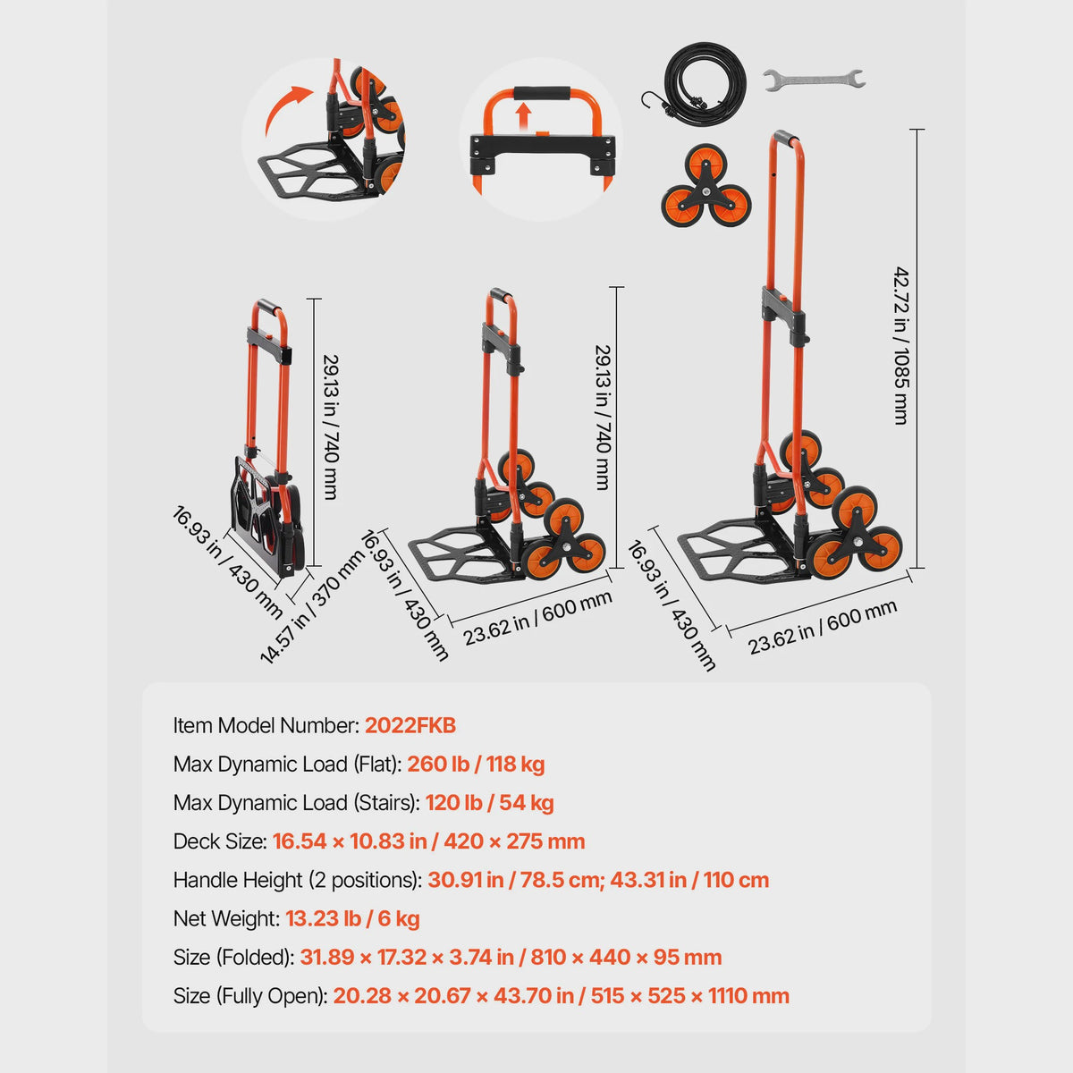Draagbare traplift kar met telescopisch handvat - 54kg capaciteit