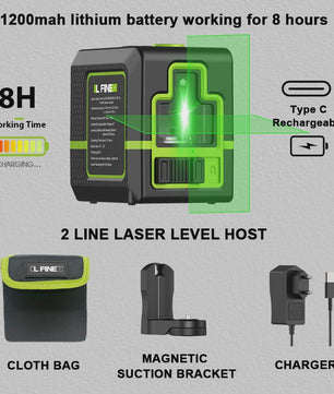 Lfine Groene Laserwaterpas met 2 Lijnen (Horizontaal/Verticaal) - Automatische Zelfnivellering
