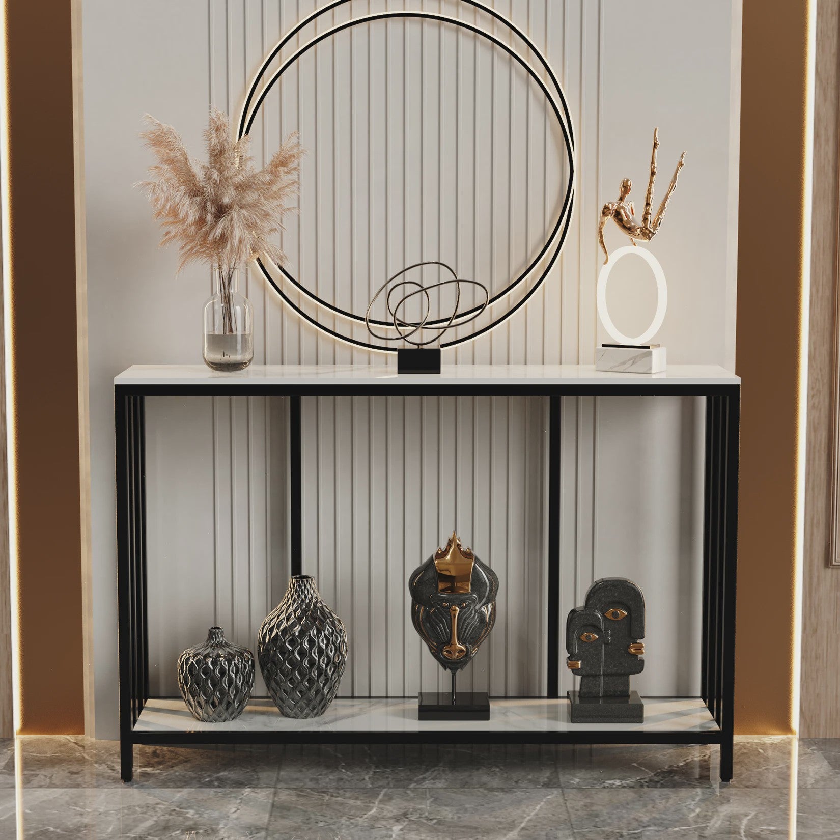 Moderne Console Tafel 120cm met Sintered Stone Top en Metalen Frame