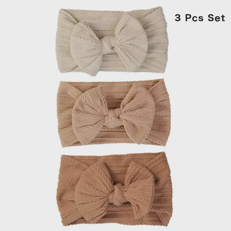 Set van 3 Zachte Baby Hoofdbanden met Strik - Elastisch en Comfortabel voor Newborns
