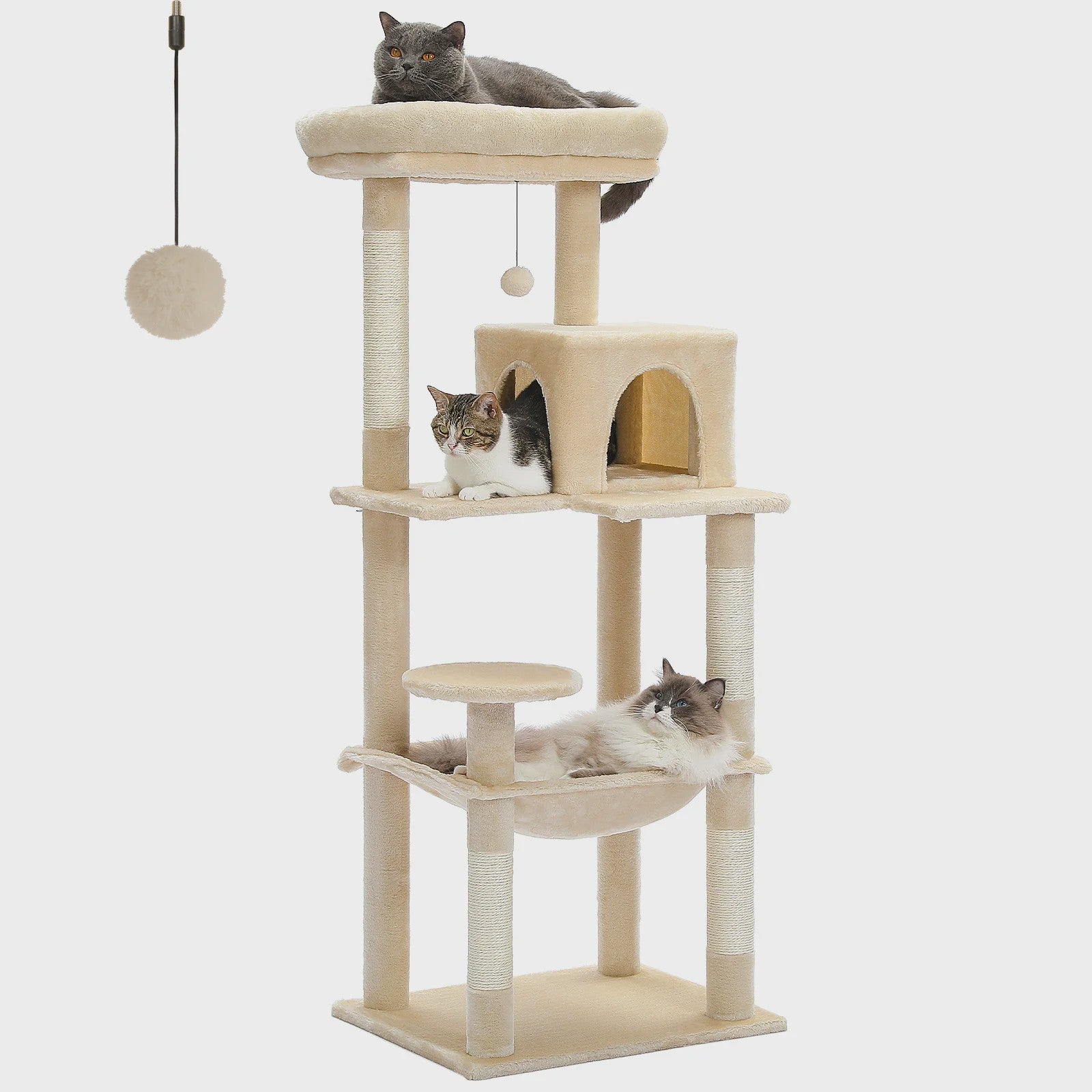 Grote Kattenboom met 5 Niveaus, Hangmat en Krabpalen voor Grote Katten