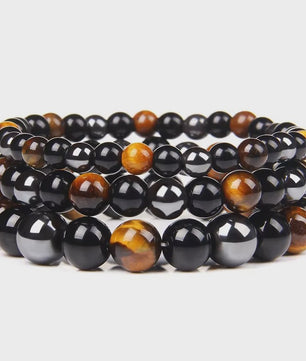 Natuurlijke Obsidian, Hematiet & Tijgeroog Kralen Armband - Mannen & Vrouwen
