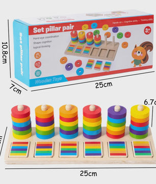 Montessori Houten Regenboog Ringenspel - Kleuren Sorteren & Logisch Denken Educatief Speelgoed