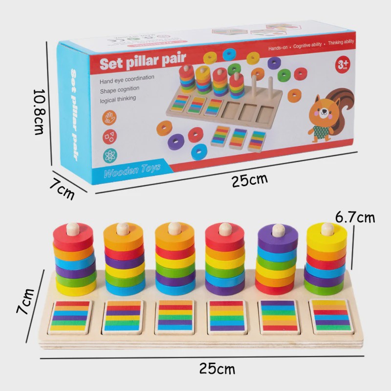 Montessori Houten Regenboog Ringenspel - Kleuren Sorteren & Logisch Denken Educatief Speelgoed