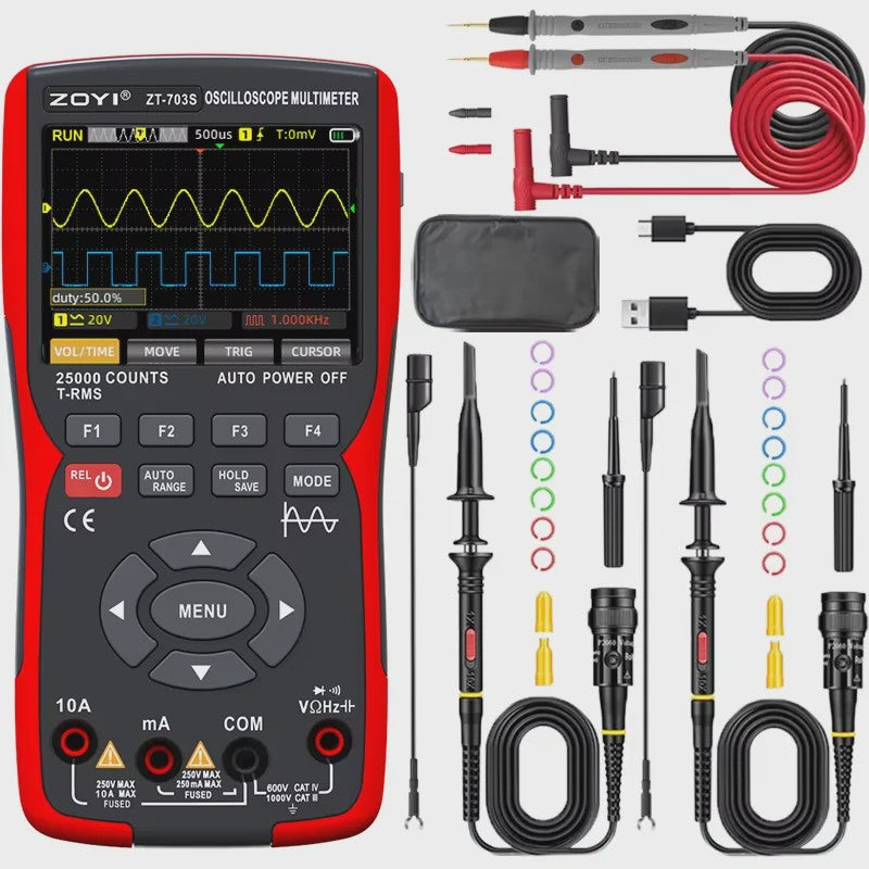 ZOYI ZT-703S: 3-in-1 Oscilloscope, Multimeter & Signaalgenerator (50MHz)