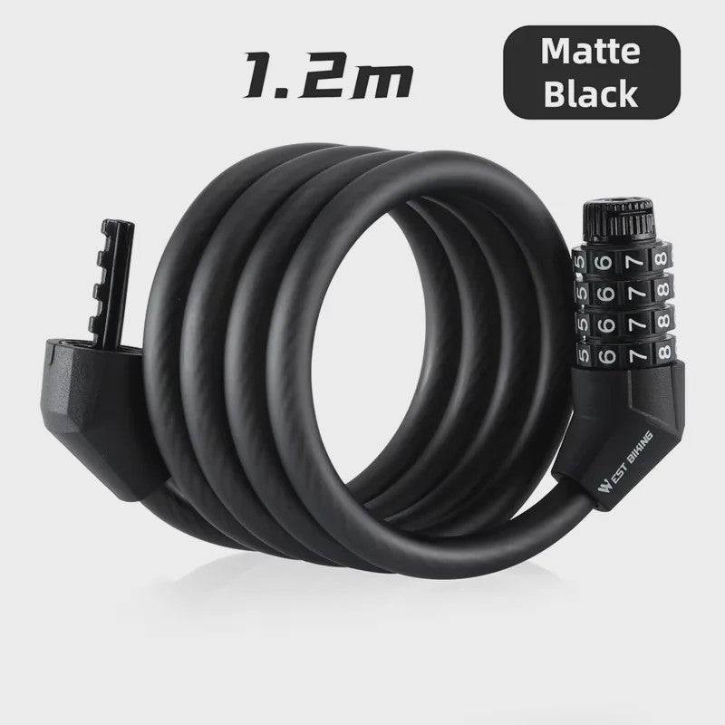 WEST BIKING 4-Cijferig Fietsslot - 120cm Staalkabel Anti-diefstal voor Fiets & Scooter