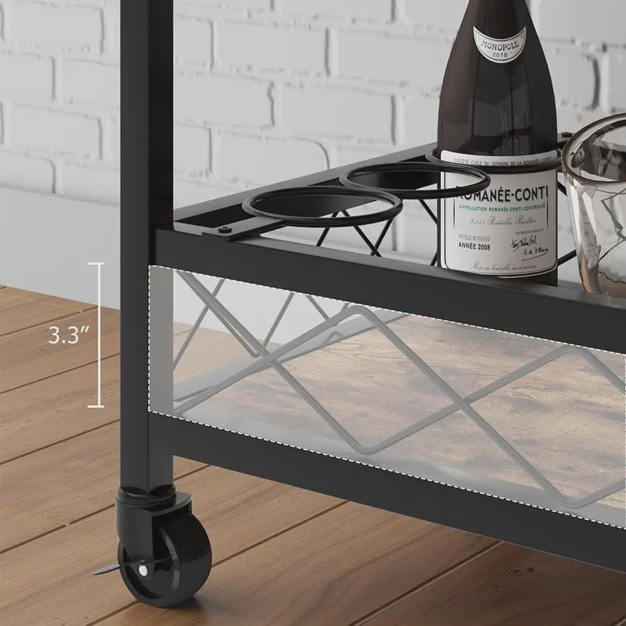 Mobiele Serveertrolley met Wijnrek - 3 Niveaus, Keukenbar & Drankwagen
