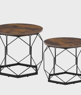 Set van 2 Ronde Bijzettafels met Opbergruimte en Metalen Frame - SediaXL