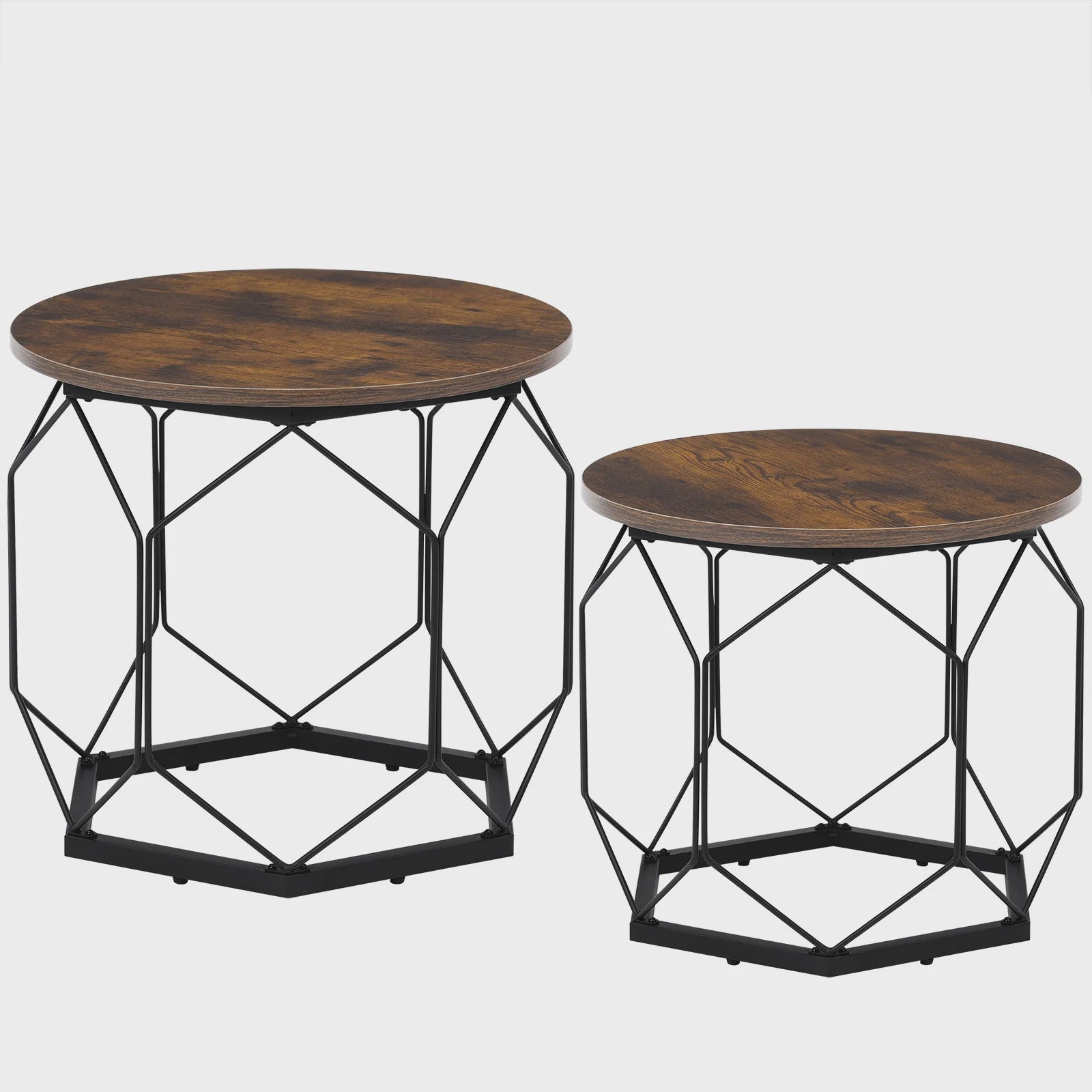 Set van 2 Ronde Bijzettafels met Opbergruimte en Metalen Frame - SediaXL