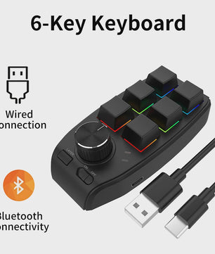 Compact 6-Key Macro Mini Toetsenbord met Draaiknop - USB & Bluetooth, Hot-swap, Programmeerbaar