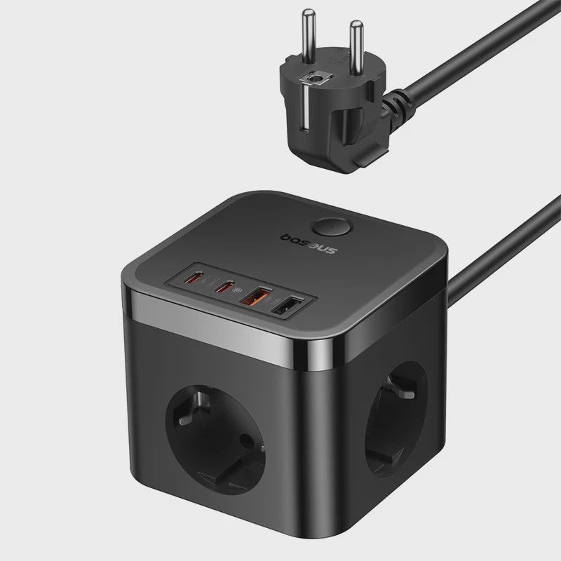 Baseus 7-in-1 GaN Power Strip: 30W Snellader met 3 Stopcontacten, 2x USB-A & 2x USB-C PD