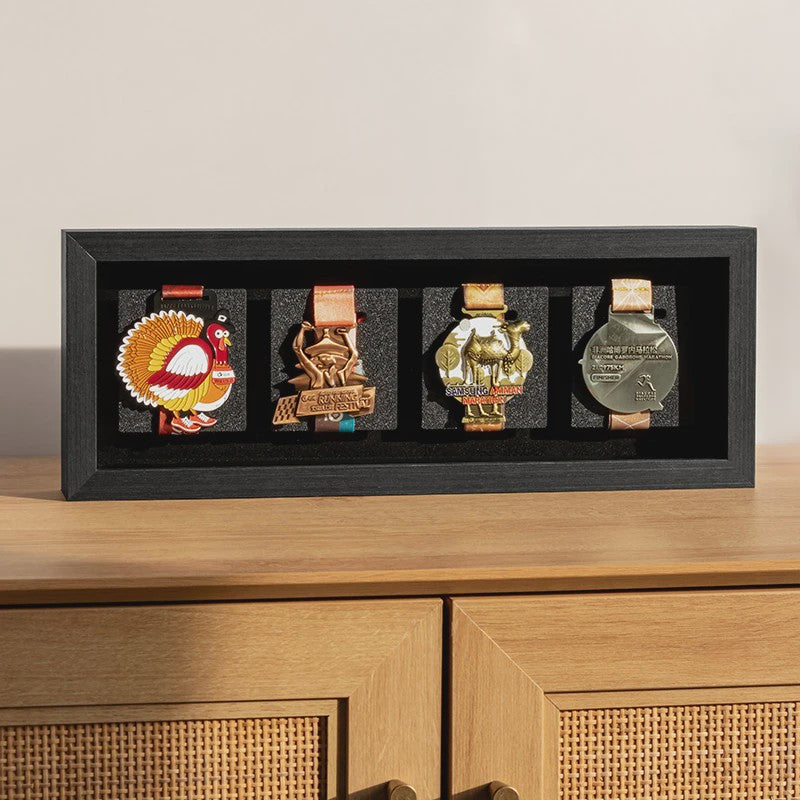 Houten Medaille Display Frame met Fotolijst - Voor Marathon, Sport en Herinneringen