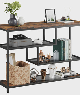 Smal Console Tafel met 4 Lagen, Glazen Plank en Metalen Frame - 100cm Breed