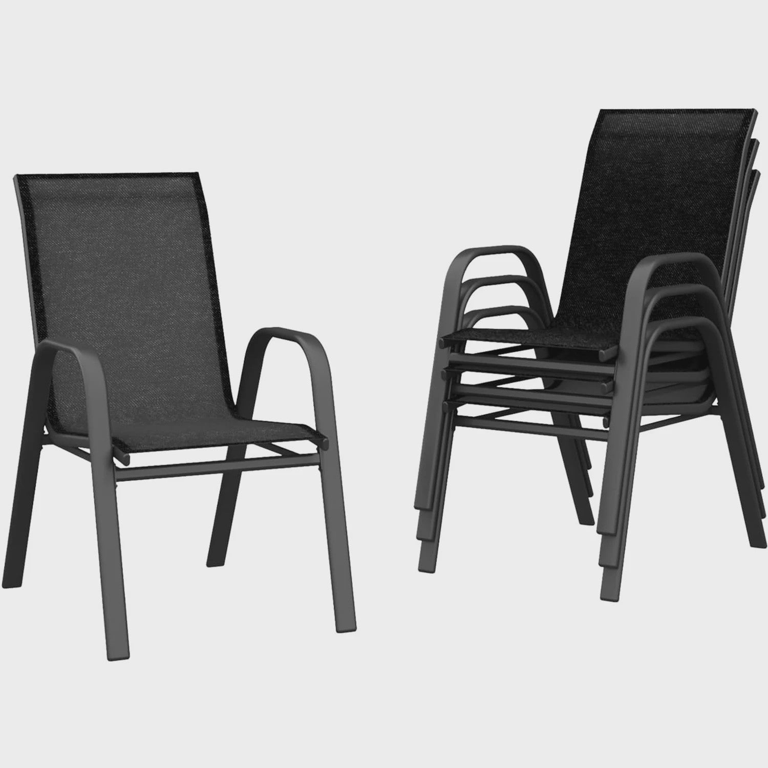 4 Stapelbare Textilene Tuinstoelen - Weerbestendig & UV-bestendig Metaal