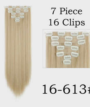 24 Inch Clip-in Haarverlenging - 7 Delig Set met 16 Clips - Synthetisch Recht Haar (Blond & Zwart)