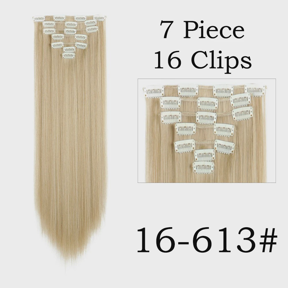 24 Inch Clip-in Haarverlenging - 7 Delig Set met 16 Clips - Synthetisch Recht Haar (Blond & Zwart)