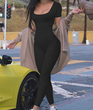 Dames Jumpsuit met Korte Mouwen - Bodycon Stijl voor Sport, Fitness & Casual Wear