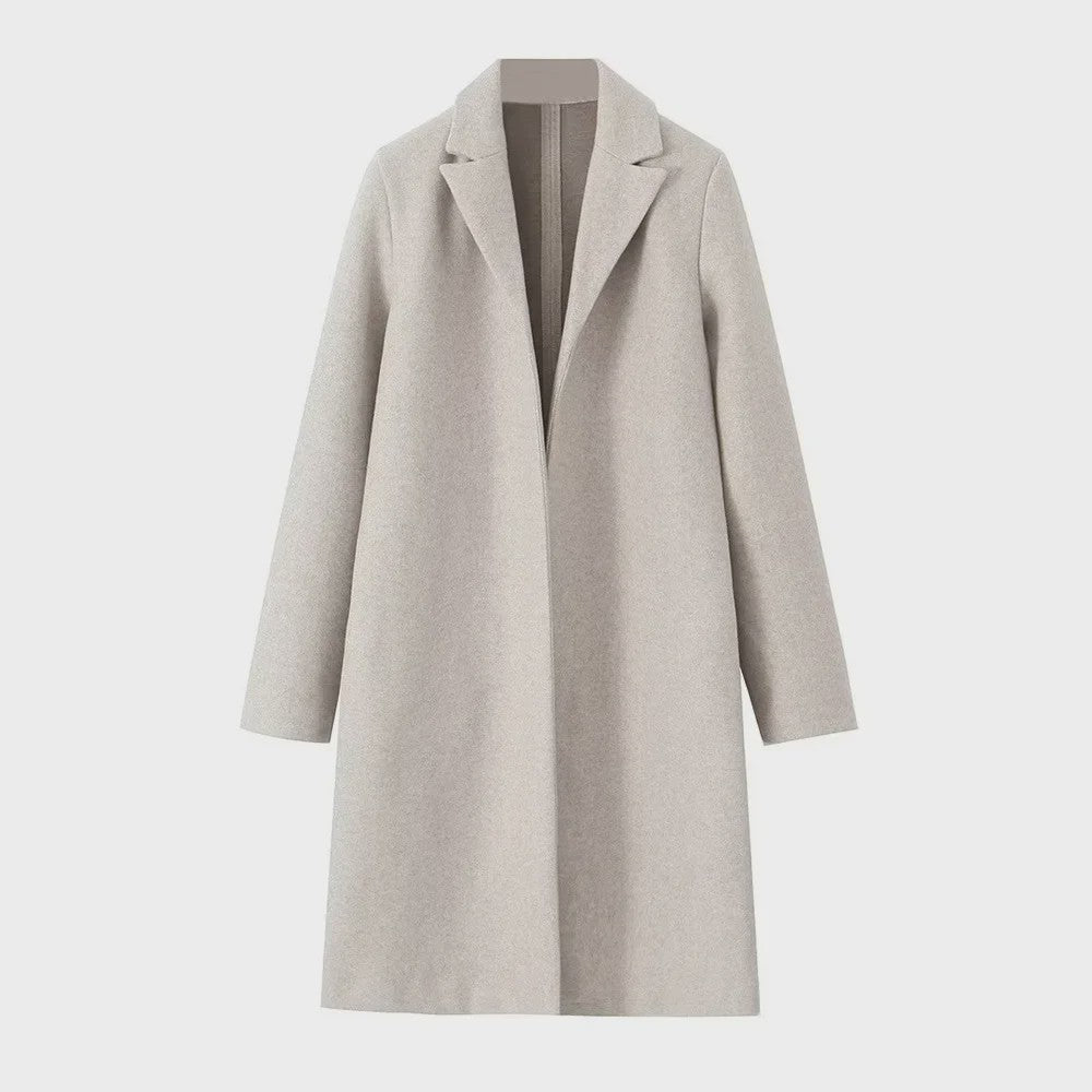 Lange Dames Trenchcoat met Open Steek en Vintage V-hals