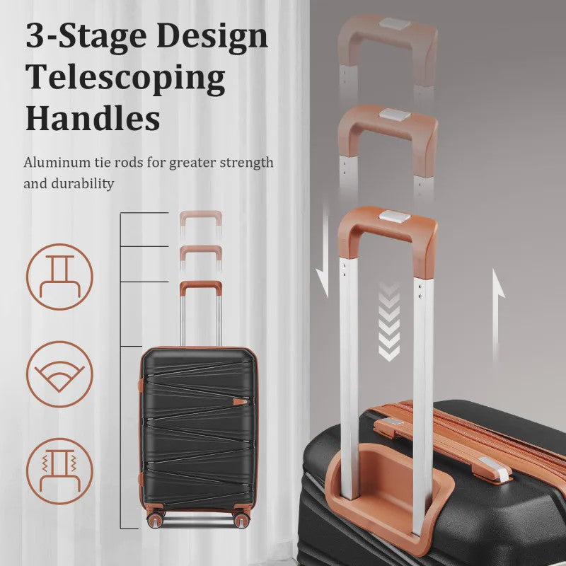 4-delige Hardcase Koffer Set: PP Materiaal, Lichtgewicht, Combinatieslot, 20/24/28 Inch Koffers + 14 Inch Make-up Tas