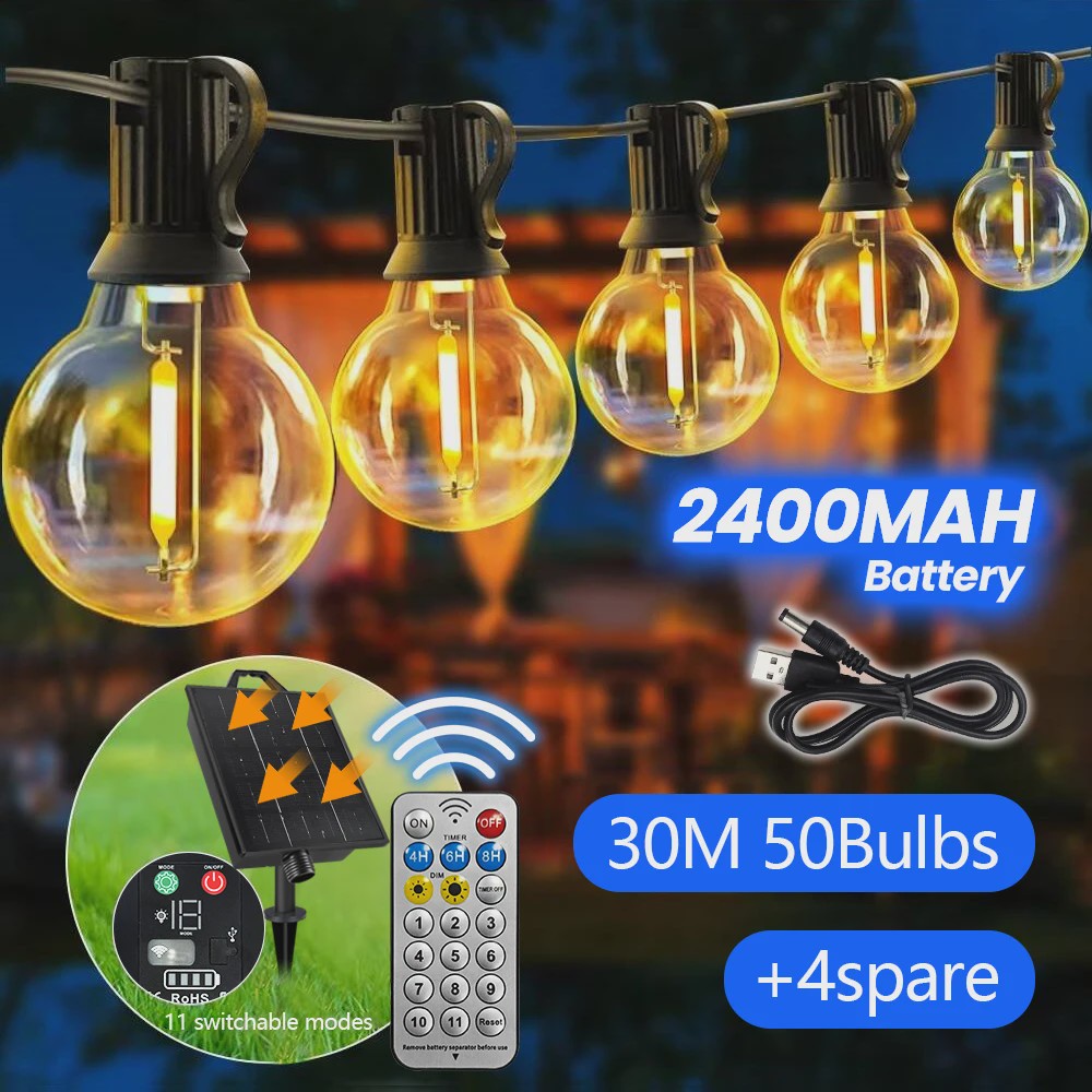 18-30M Slingerlichten Buiten met Afstandsbediening - IP65 Waterdicht, 11 Modi, G40 LED