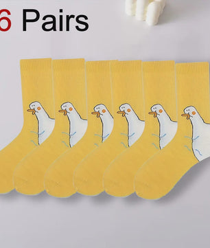 Grappige Gans Sokken Dames - Schattig Cartoon Design, Ademend & Comfortabel (1/6 paar)