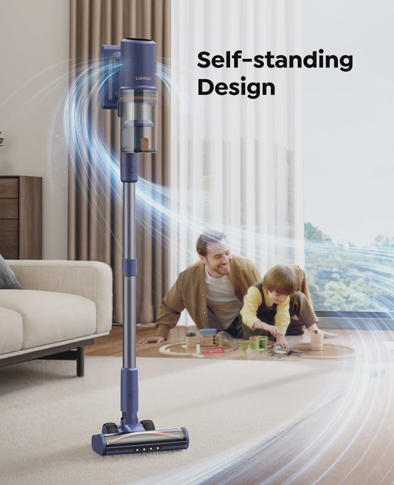Laresar V11 Accu Stofzuiger - 650W Krachtig, 75000PA Zuigkracht, 90 Min Looptijd, Smart Display