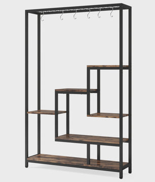 Hoge Plantenstandaard 180cm met 5 Treden en 10 Ophanghaken - Metaal & Hout