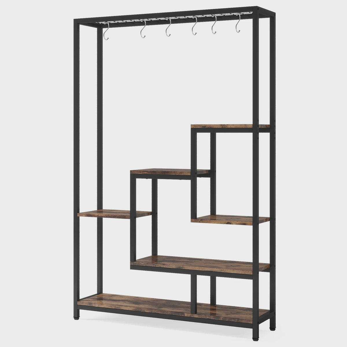 Hoge Plantenstandaard 180cm met 5 Treden en 10 Ophanghaken - Metaal & Hout