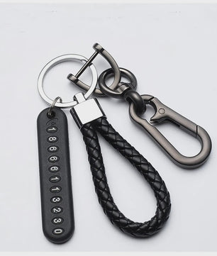 Trendy Leren Telefoonnummer Sleutelhanger voor Heren - Anti-verlies Auto Accessoire