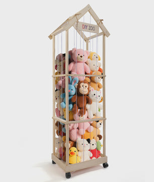 Wooden Cuddly Toy Storage, Stuffed Toy Storage with 360° Brake Equipped Wheels, 145 X 47 X 35 cm Plush Toy Storage for Playroom