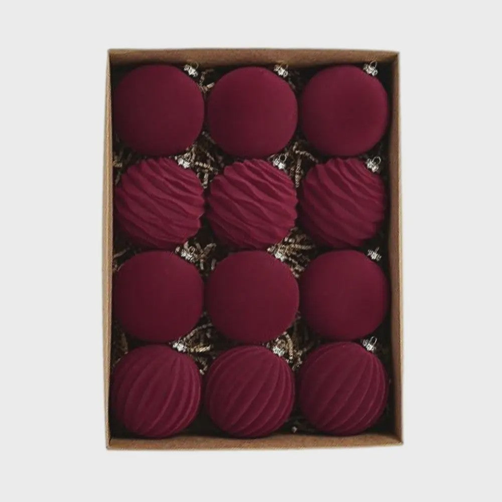 Set van 12 Luxe Fluweel Kerstballen - Fluwelen Kerstboom Decoratie