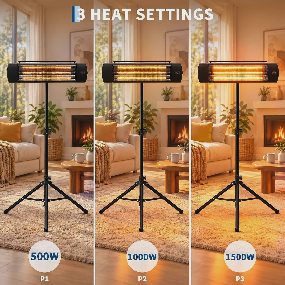 2000W Carbon Fiber Terrasverwarmer - Waterdicht (IP65), Wandmontage & Staand, Afstandsbediening