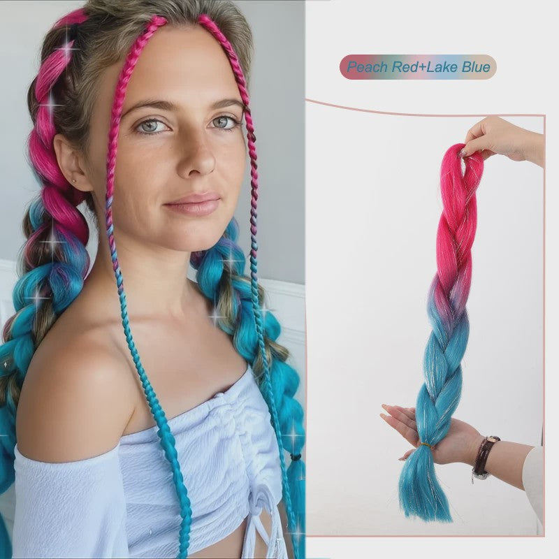 Glanzende Regenboog Jumbo Vlechten met Tinsel - Synthetisch Haar voor Festivals & Feesten