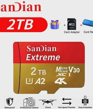 SanDian Extreme Micro SDXC Kaart - V30, Class 10, A2 - Hoge Capaciteit voor Telefoon, Camera, Drone