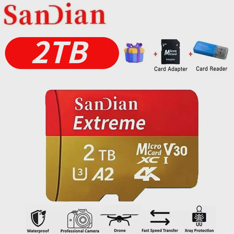 SanDian Extreme Micro SDXC Kaart - V30, Class 10, A2 - Hoge Capaciteit voor Telefoon, Camera, Drone