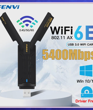 Fenvi AX5400 WiFi 6E USB Adapter 5400Mbps Tri-Band (2.4/5/6GHz) met USB 3.0 & Driver-Free Installatie
