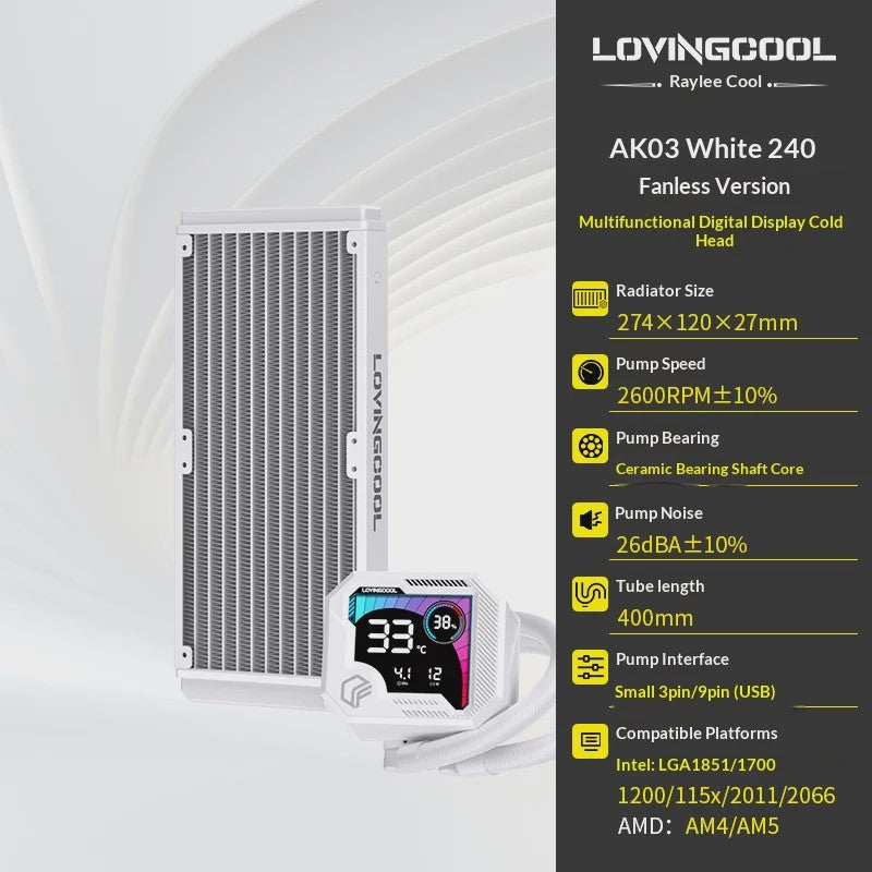LOVINGCOOL AK 240/360mm ARGB Waterkoeler met Digitaal Display en Abyss Mirror
