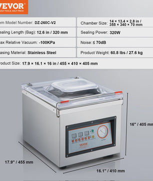 SucceBuy DZ-260C Chamber Vacuum Sealer - 320W Krachtige Vacumeermachine