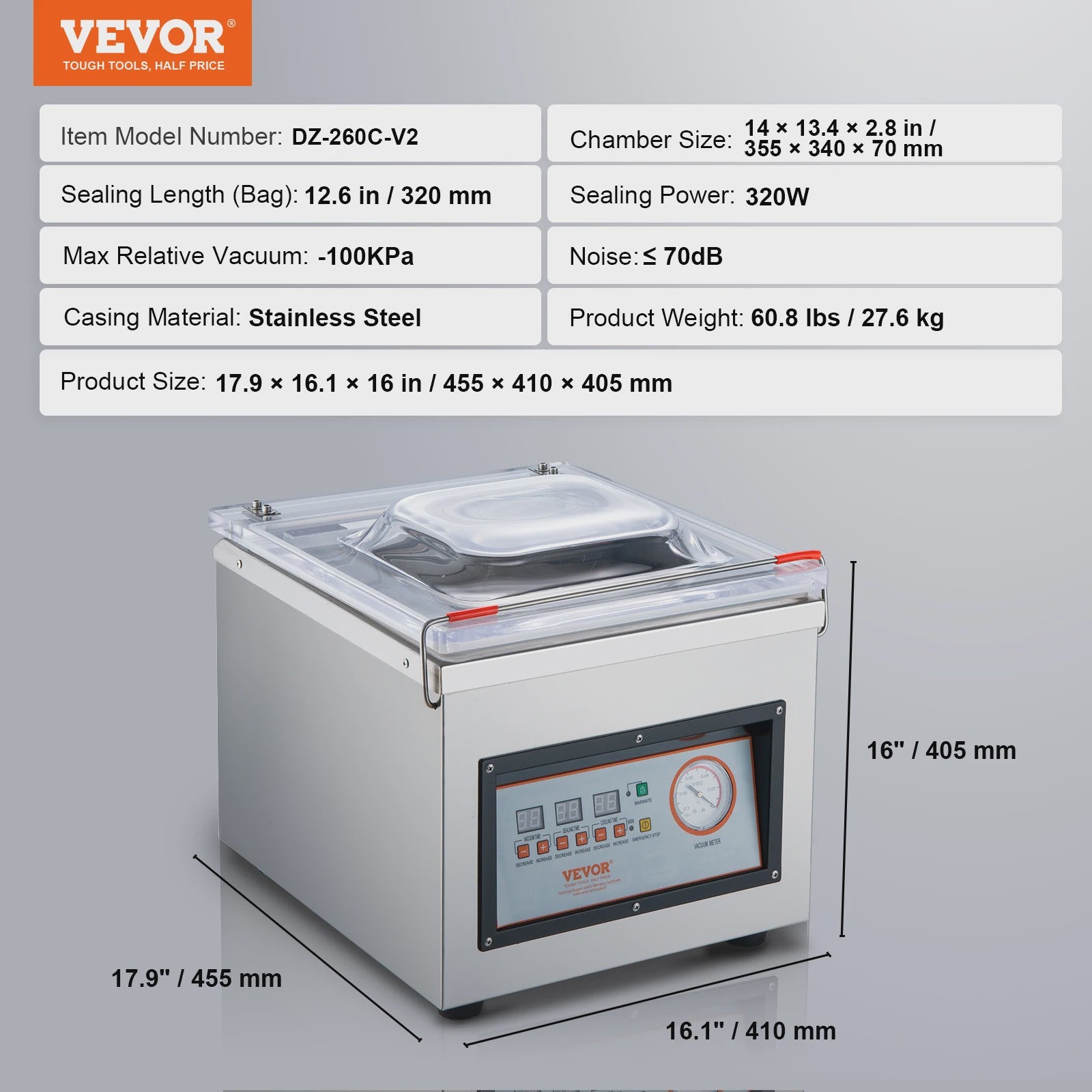 SucceBuy DZ-260C Chamber Vacuum Sealer - 320W Krachtige Vacumeermachine