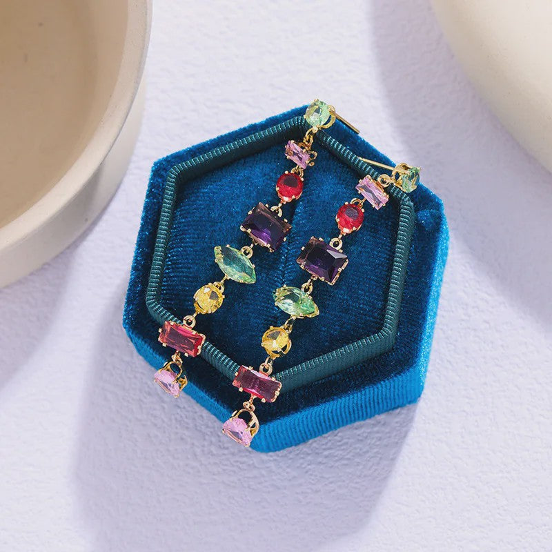 Luxe Goudkleurige Ketting met Kleurrijke Kristallen Zirkonia - Dames Sieraden
