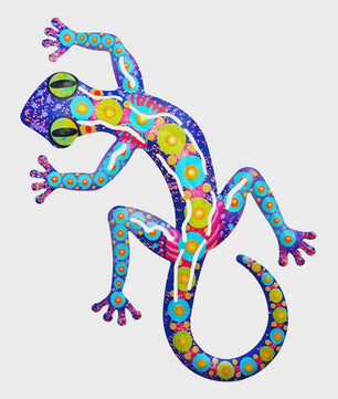 Kleurrijke Metalen Muurdecoratie Gecko - Levendige Hagedis Sculptuur voor Binnen & Buiten