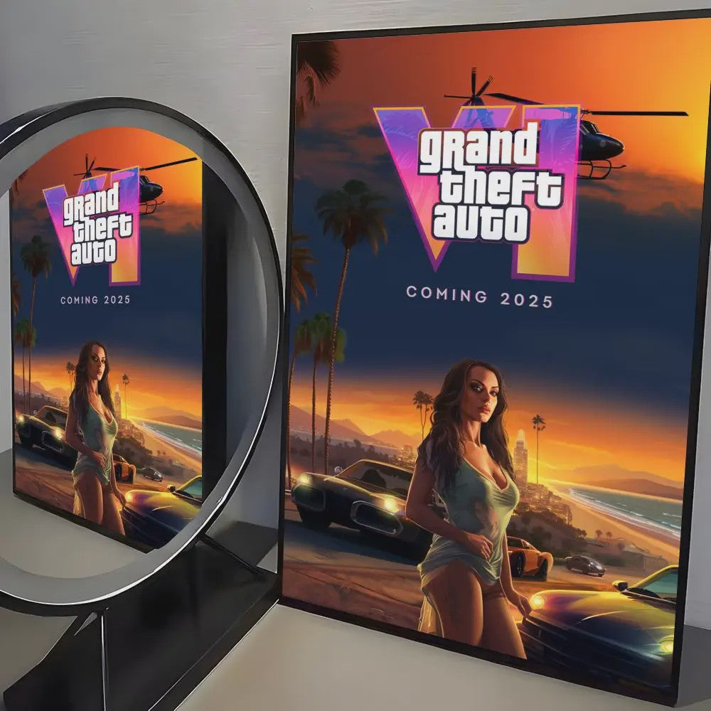 Grand Theft Auto GTA 6 Game Poster - Zelfklevend, Waterdicht & Frameloos